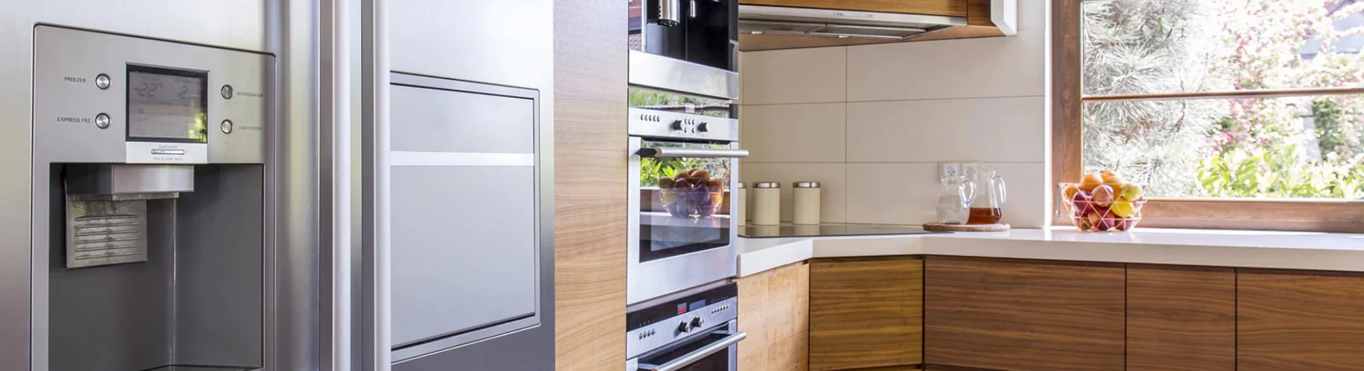 kitchen with refrigerator and oven amhurst ny
